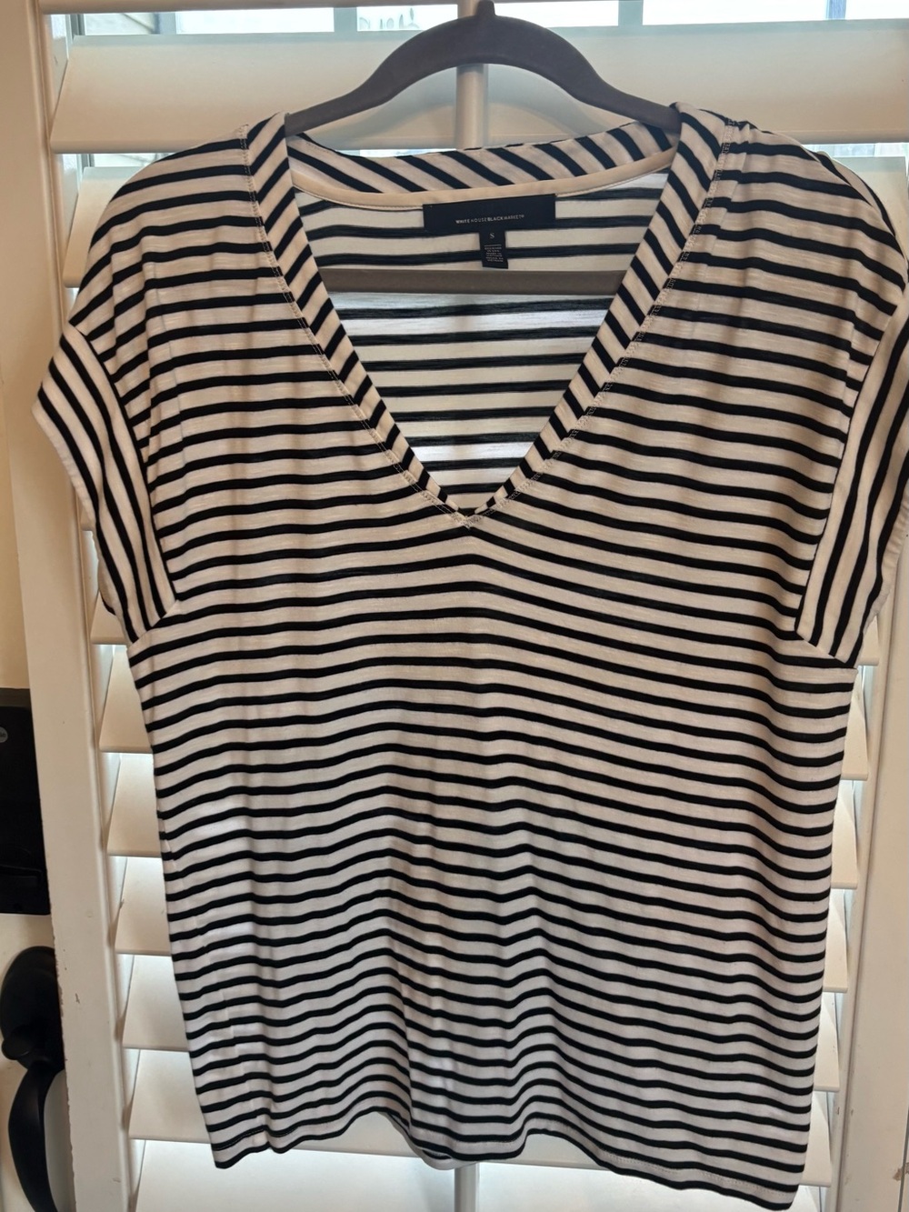 WHBM Striped V-Neck Short Sleeve Top